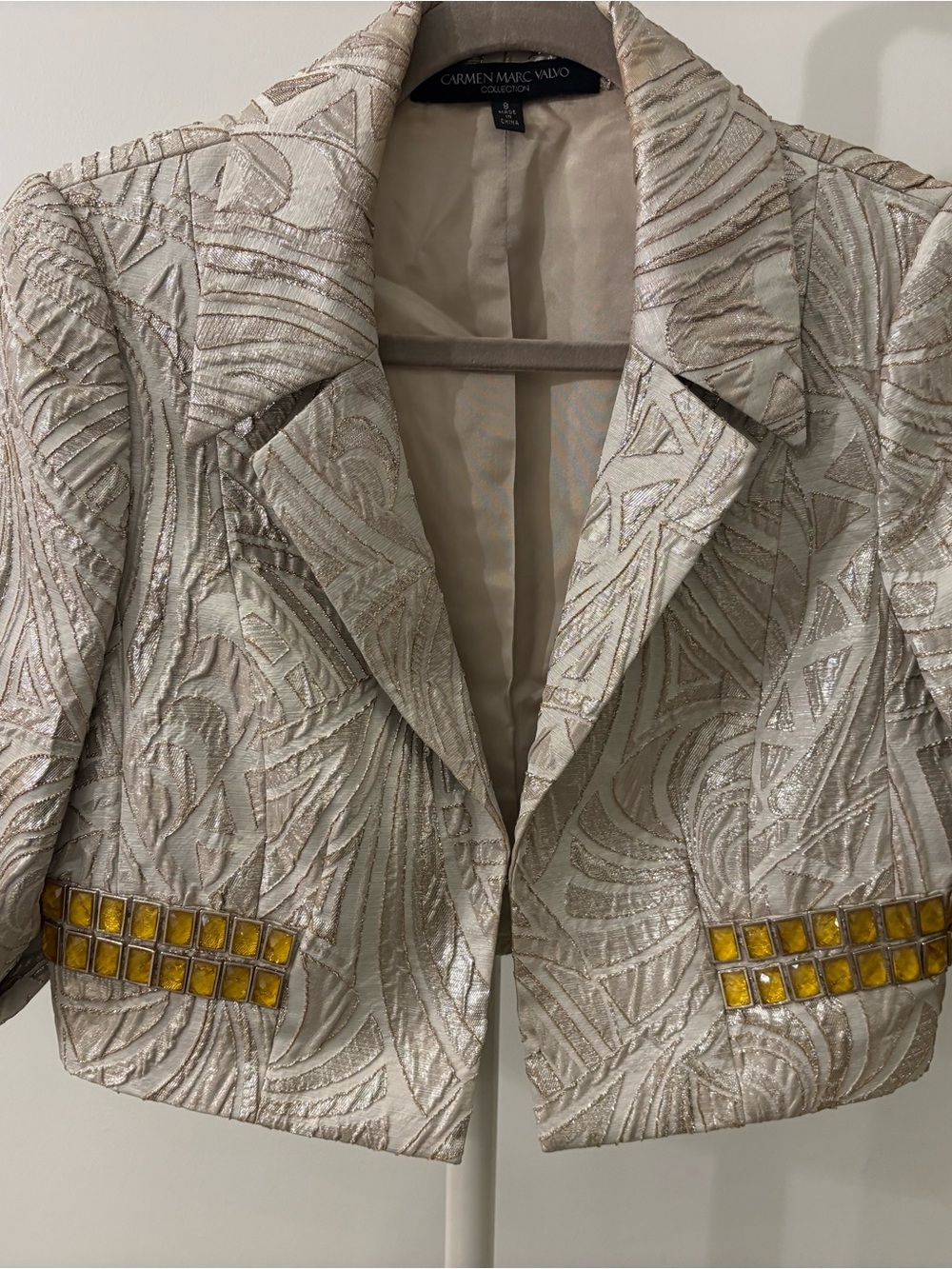 Carmen Marc Valvo Y2K Metallic Brocade Cropped Jacket Vintage